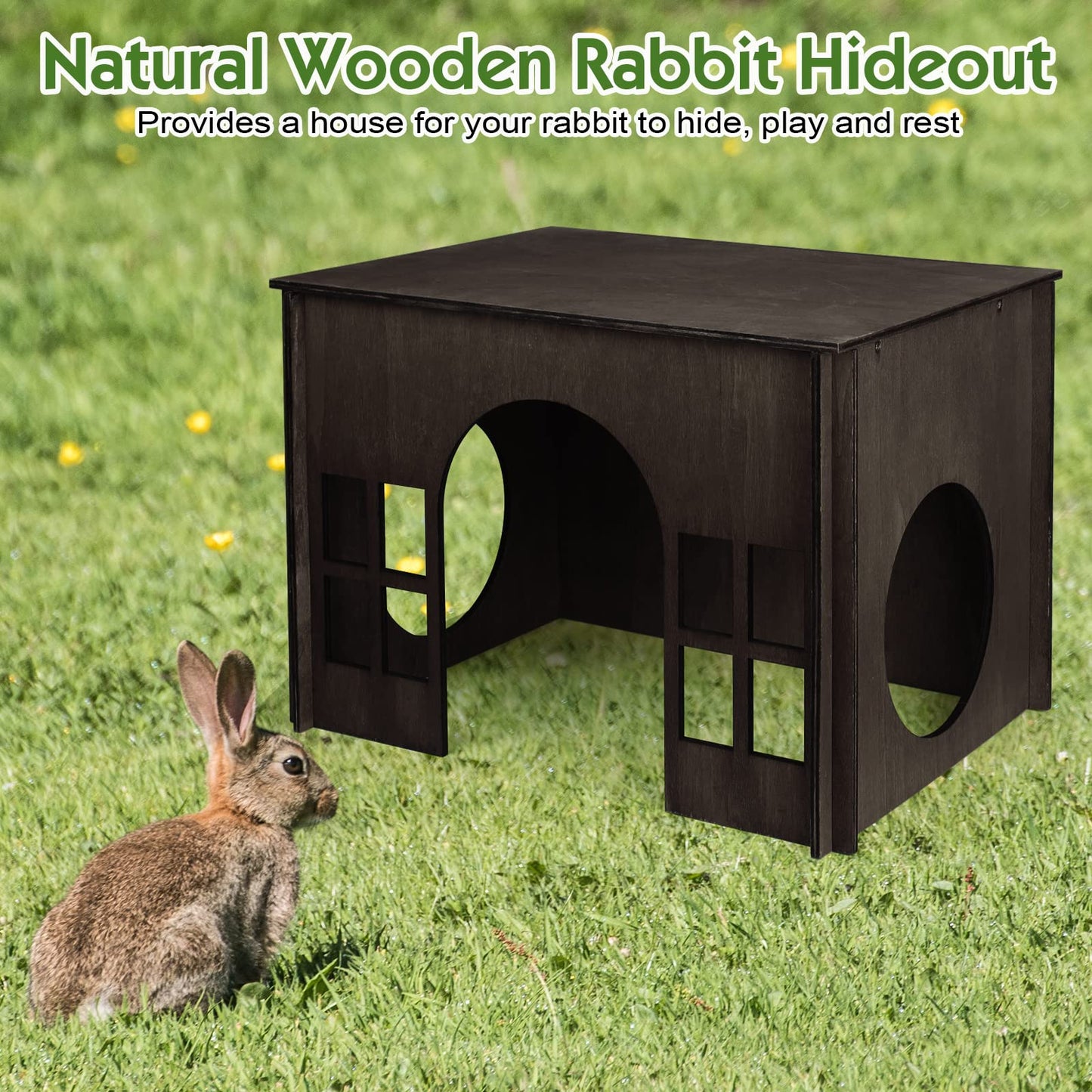 Large Rabbit Hideout, Rabbit Houses and Hideouts, Wooden Bunny House and Hideouts, Bunny Castle with Multiple Windows, Chinchilla and Guinea Pigs Hut Hideout