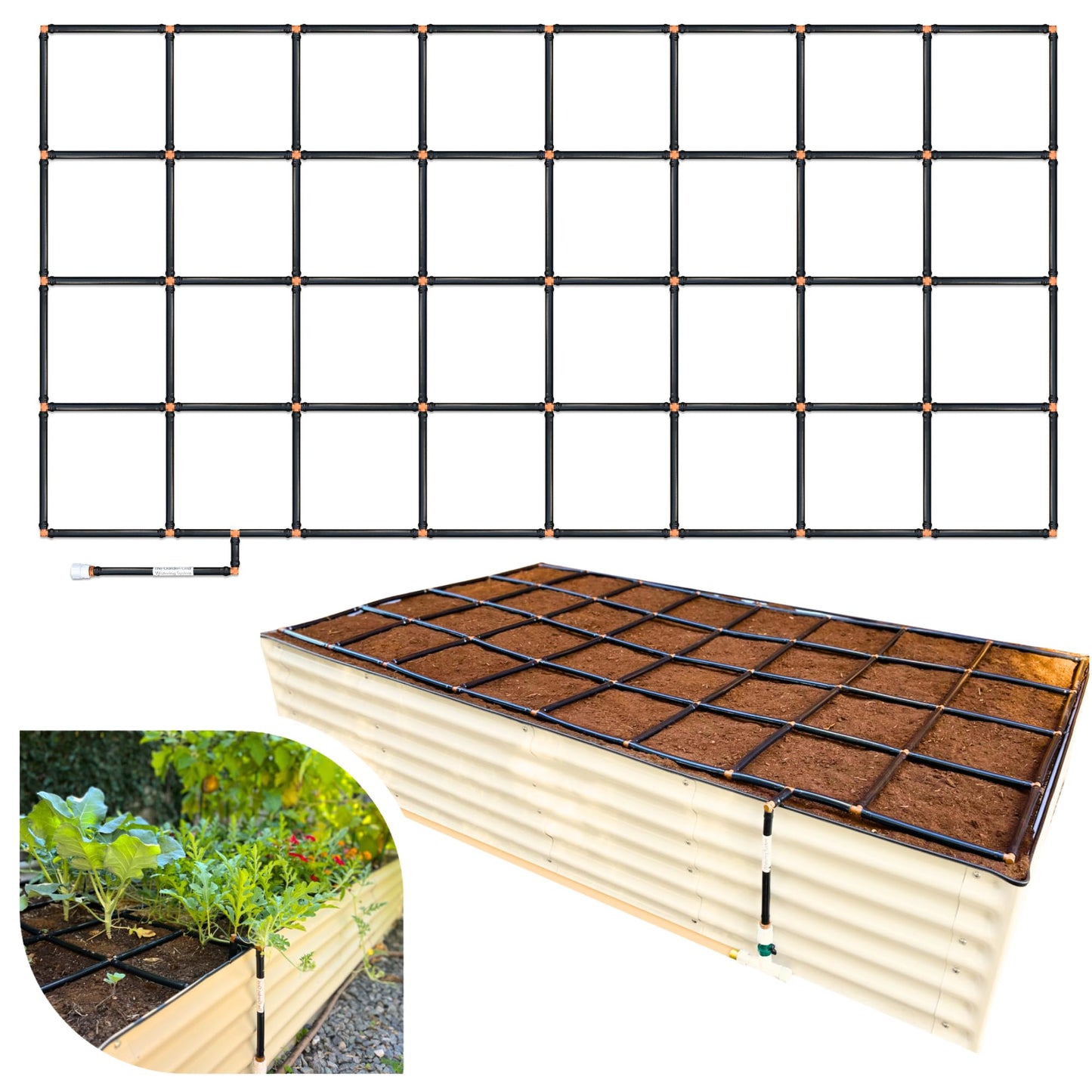 Garden Grid Watering System | Garden Irrigation System for Garden Beds – But Better | Pre-Assembled, Waters Every Plant, 2-Min Setup, USA-Made, Lasts 5–10x Longer Than Drip Irrigation | 4x8 – 44"x88"