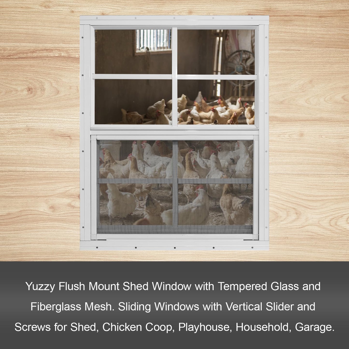 Yuzzy 24" x 36" Shed Windows with Tempered Glass and Fiberglass Screen, 2 Pack Small Sliding Windows for Shed, Chicken Coop, Playhouse, Household, Garage, Barns (White)