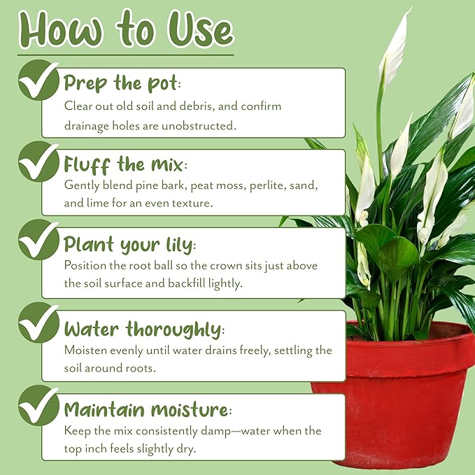 Peace Lily Potting Soil Mix (8 Quarts), for Planting, Growing, or Repotting Peace Lily Plants