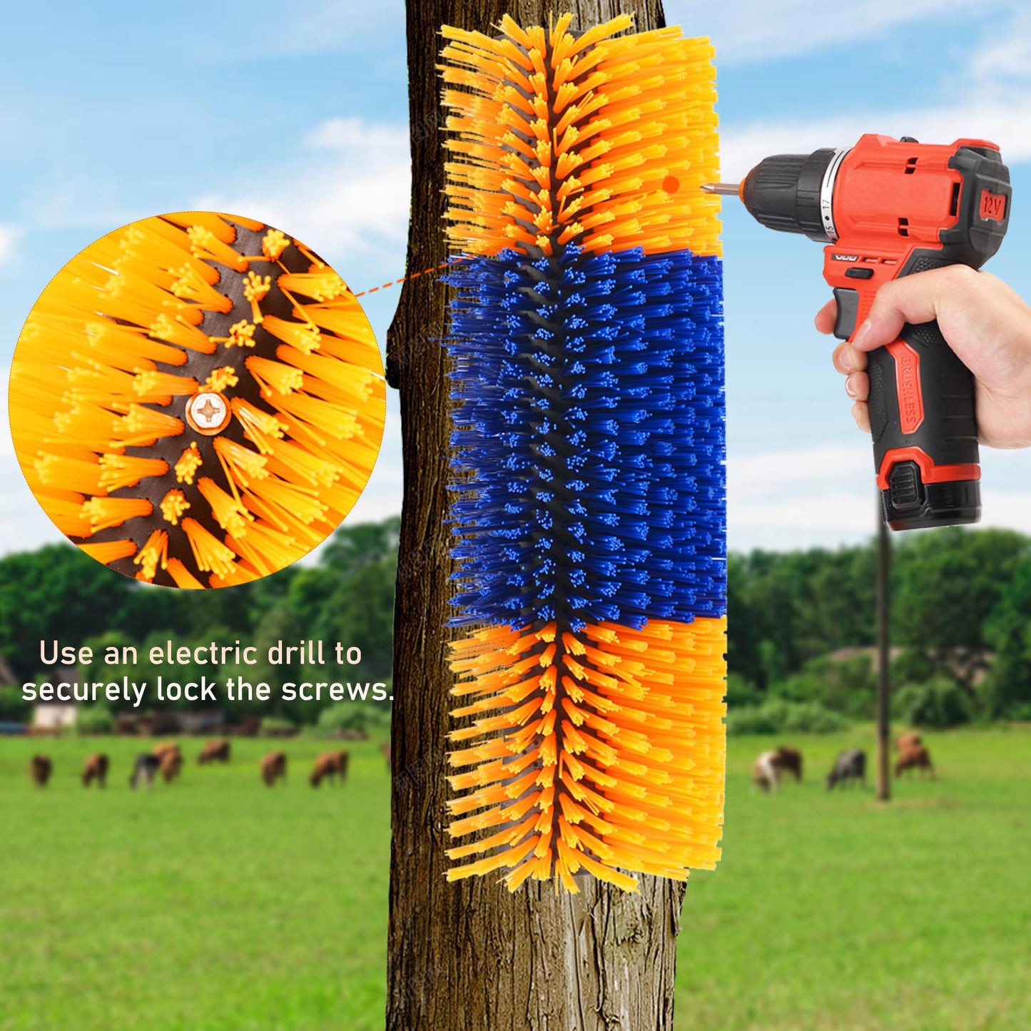 KUNBEIEN Livestock Scratch Brush Kit, Horse Massager for Relieving Itching, Suitable for Horse, Cattle, Sheep, Pig, Yellow