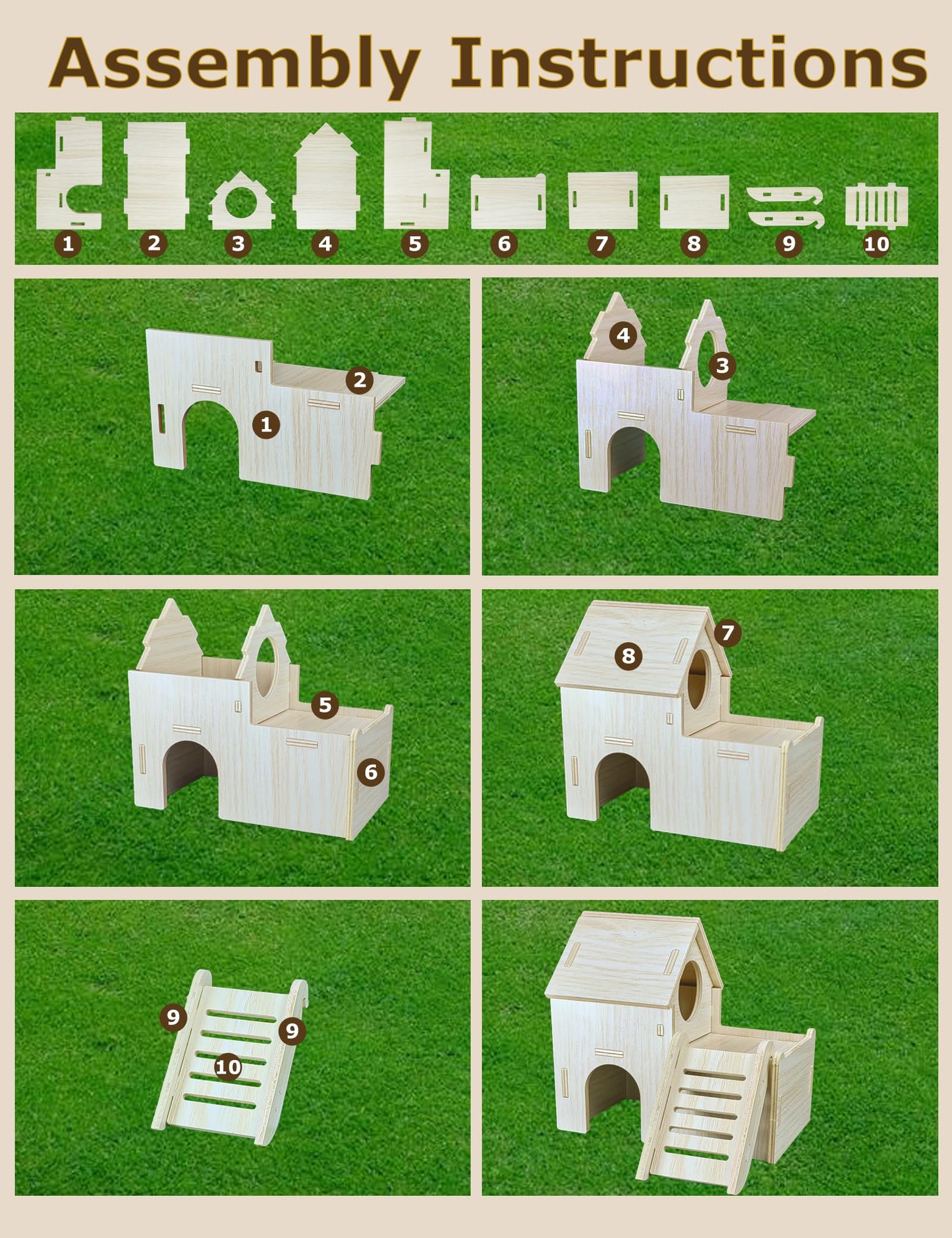 Sirvarni Hamster Hideout Cage Accessories - Hamster House and Habitat Wooden Hide Hut with Climbing Ladder and Platform for Dwarf Gerbils and Mouse Mice Rat Other Small Animals etc.