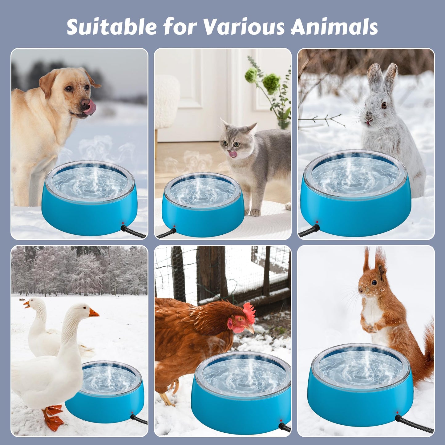 Newget 3L Heated Water Bowl, Outdoor Large Heated Dog Bowls, Outside Waterproof Heated Pet Bowl with Chew Resistant Cord, Smart Thermal Dish Provides Drinkable Water in Winter for Cat, Rabbit, Chicken