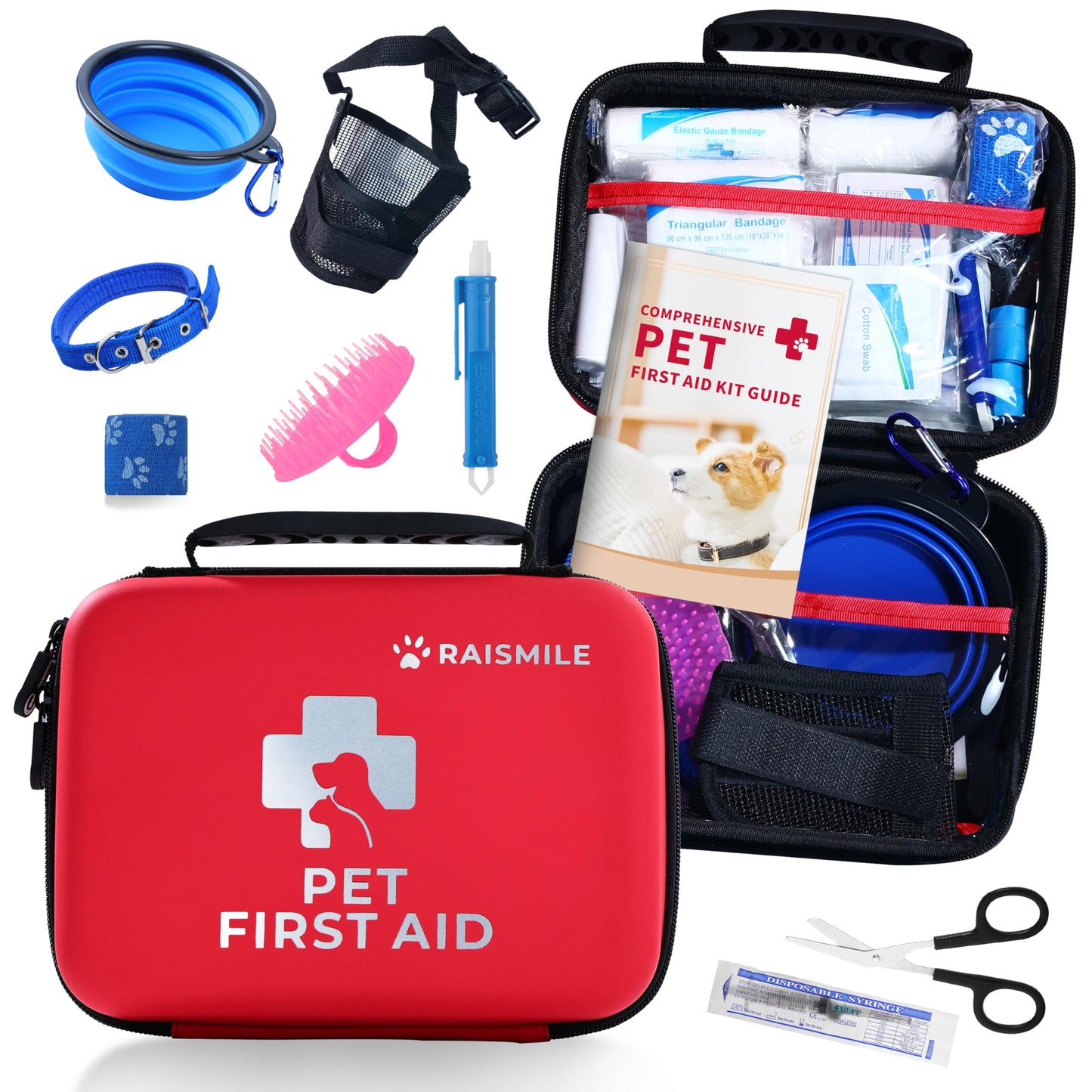 Raismile Dog First Aid Kit, Pet First Aid Supplies for Treat Dogs & Cats in an Emergency, Ideal for Use at Home, Outdoors, Traveling