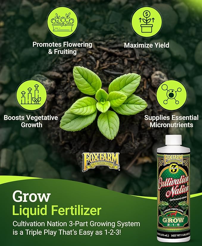 FoxFarm Cultivation Nation Trio – 1 Pint Each of Grow (2-1-6), Micro (5-0-1), Bloom (0-5-4) | Hydroponic Nutrients & Bloom Booster Fertilizer for Vegetables, Buds & Fruit Growth