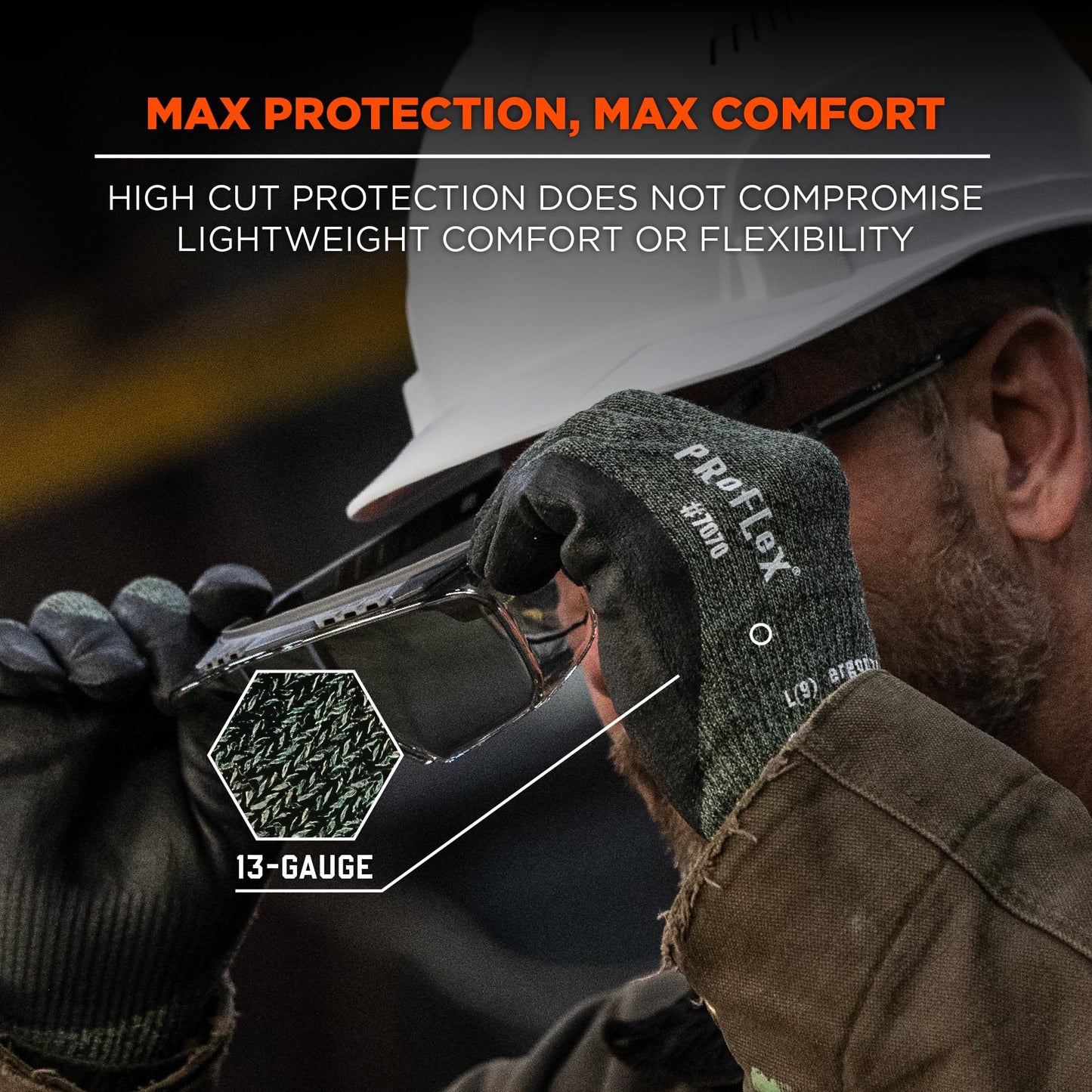 Ergodyne ProFlex 7070 Cut Resistant Work Gloves, ANSI A7, Contact Heat Resistant, Sandy Nitrile Coated Palms 13g Aramid