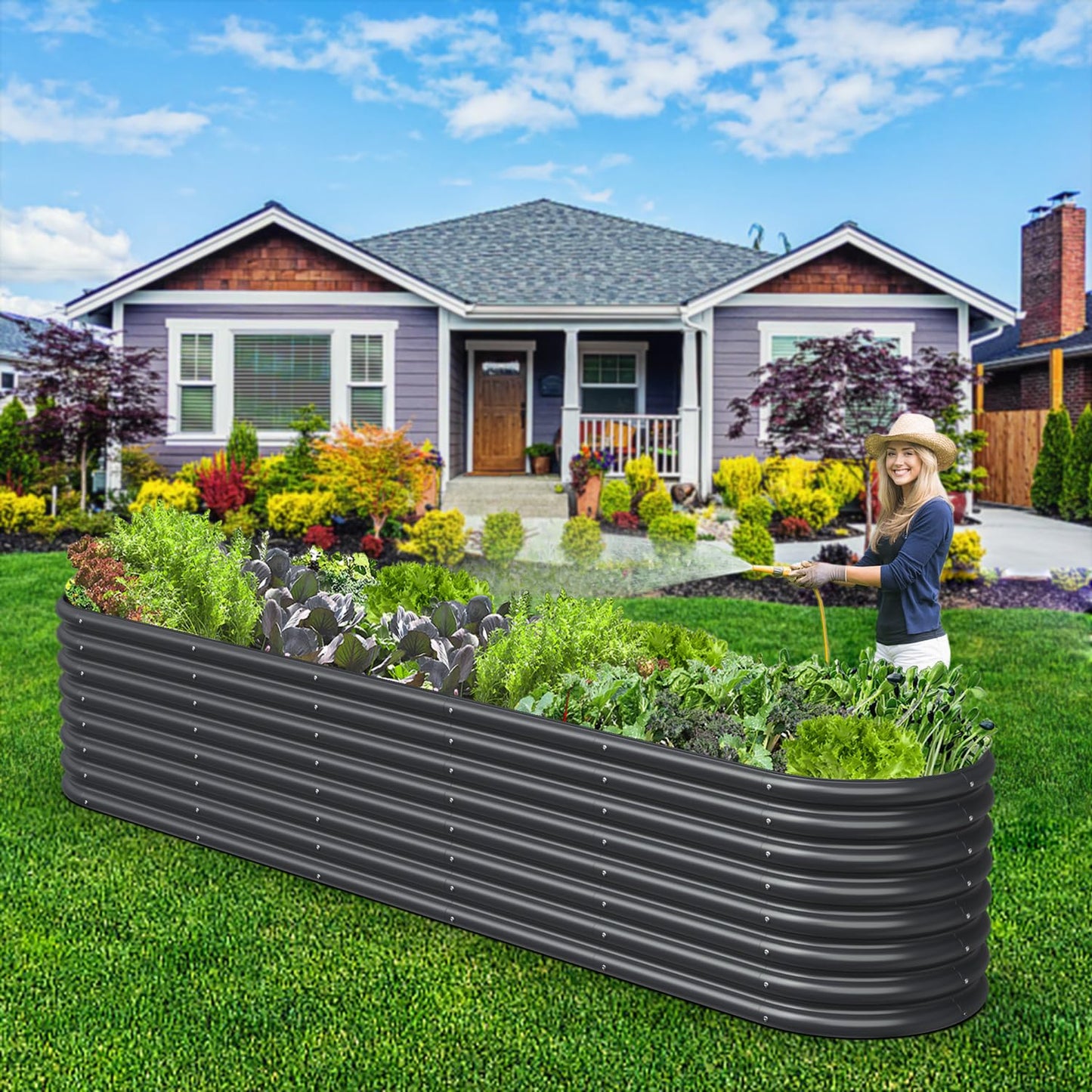 FRIZIONE 12FT(L)×2FT(W)×2FT(H) Raised Garden Bed Outdoor, 12 in 1 Adjustable Raised Garden Beds for Flower, Raised Planter Box Outdoor for Herb, Vegetable-Gray