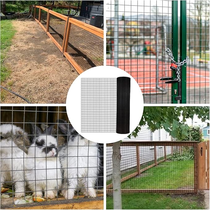 Hardware Cloth PVC Coated Wire Mesh 48'' x 50' 1/4inch Mesh Black Vinyl Coated Fence Chicken Wire Fencing 19 Gauge Chain Link Fence for Chicken Coop,Animal Control,Gutter Guard, and Home Improvement…