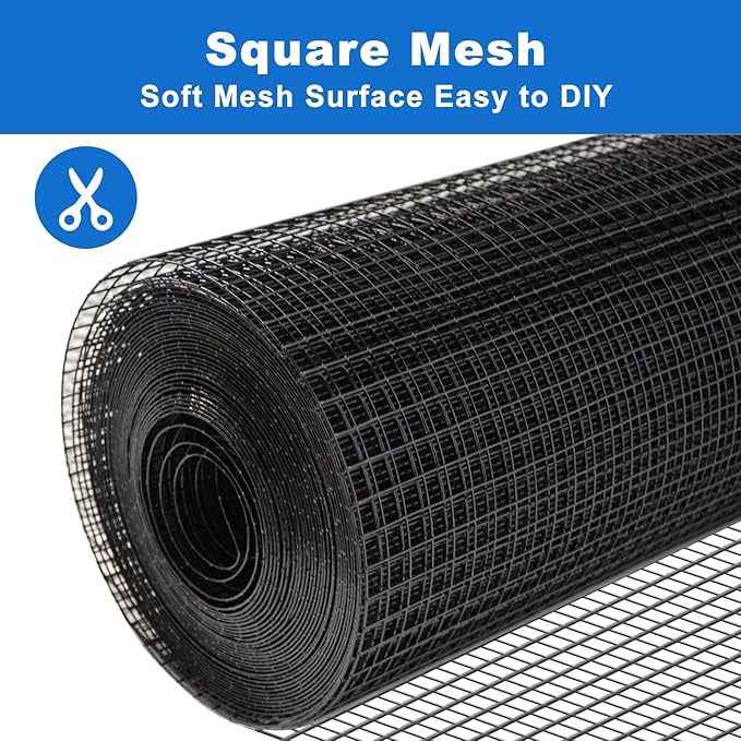 1/2 inch Hardware Cloth 48" x 50' 19 Gauge - Black Vinyl Coated Mesh Roll Perfect for Chicken Wire Fencing and Garden Protection, Ideal Tree Guard Solution