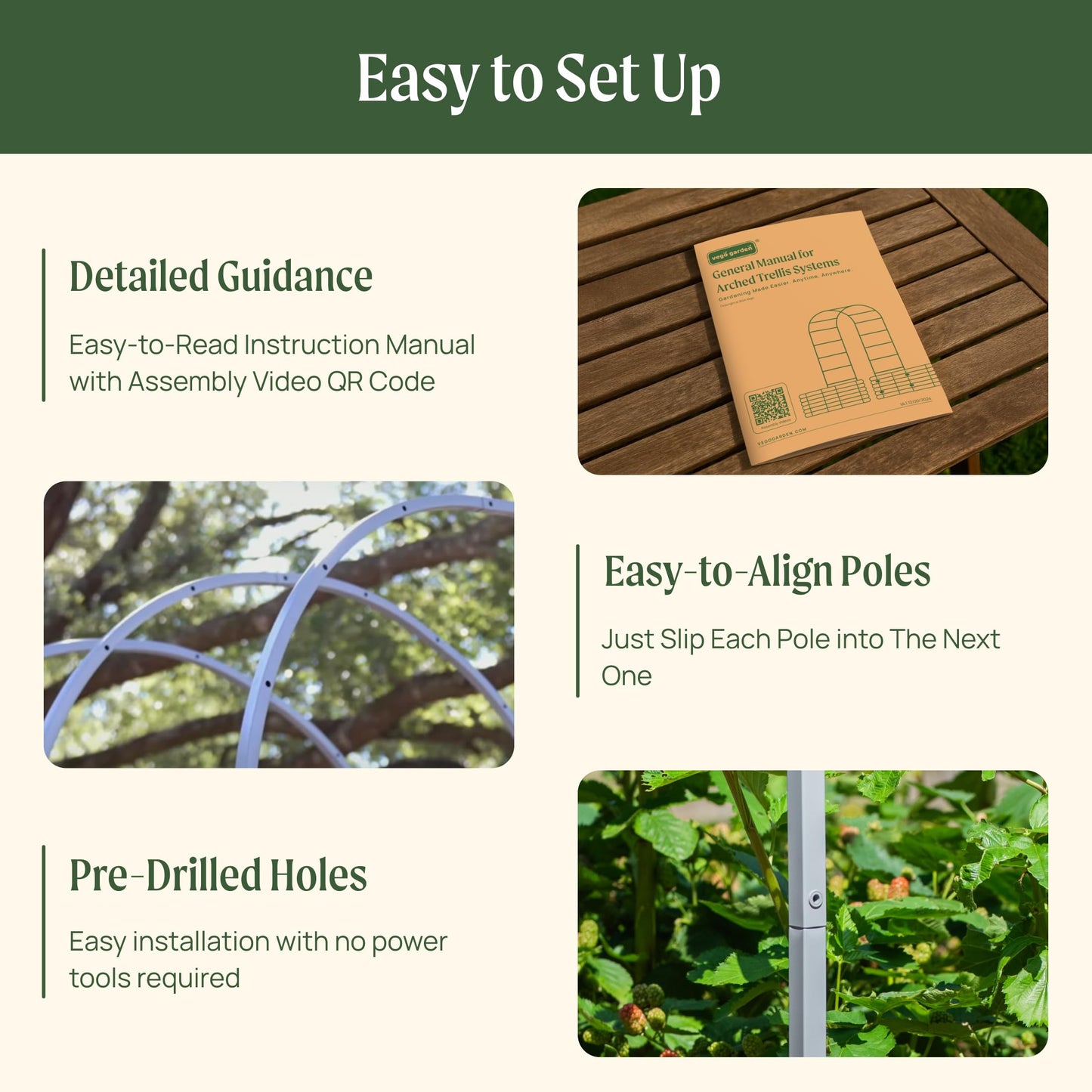 Vego Garden Modular Arched Trellis System Triple Section 5.5' Long Trellis for 4.0' x 8.0' (10 in 1) Garden Bed