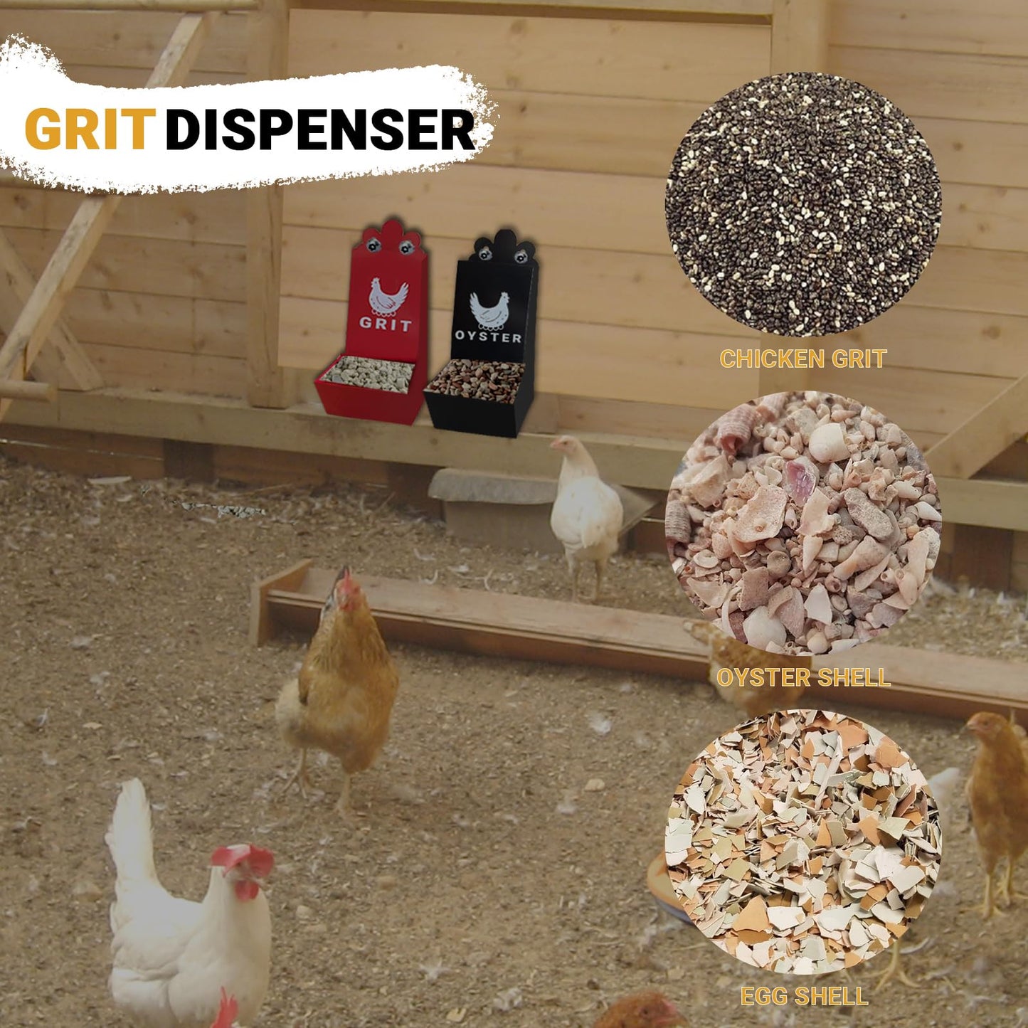 Chicken Oyster Shell Feeder and Grit Feeder Metal Chicken Feeder Chicken coop Accessories Automatic Chicken Feeder (Black & Red)