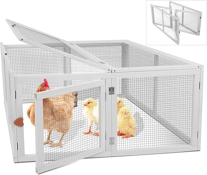 Chicken Coop Extension, Foldable Chicken Coop House Chicken Cage Wooden, Duck Chicken House Large Rabbit Enclosure Assembly Free (White)