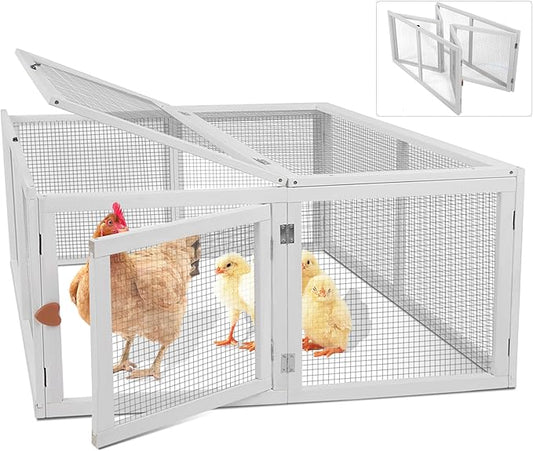 Chicken Coop Extension, Foldable Chicken Coop House Chicken Cage Wooden, Duck Chicken House Large Rabbit Enclosure Assembly Free (White)