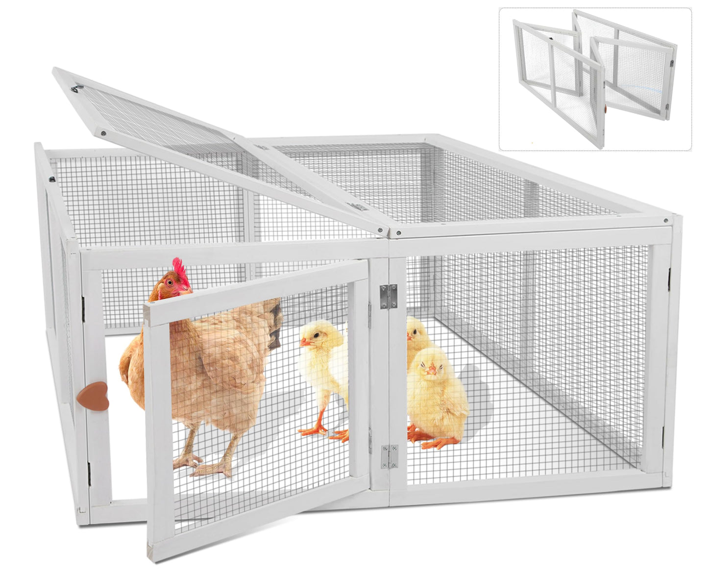 Chicken Coop Extension, Foldable Chicken Coop House Chicken Cage Wooden, Duck Chicken House Large Rabbit Enclosure Assembly Free (White)