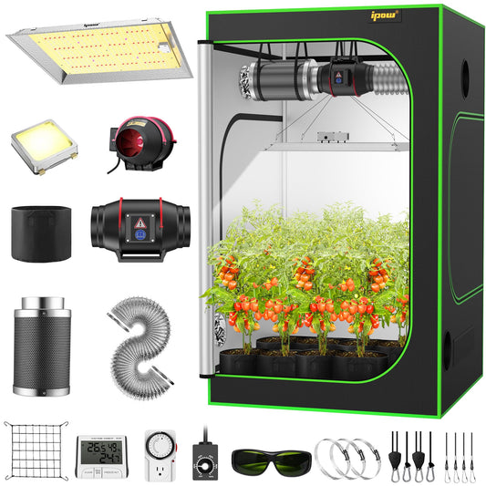 IPOW 4x4 Grow Tent Kit, 48" x 48" x 80" Grow Tent Complete System Indoor Grow Kit with Full Spectrum LED Grow Light, 6” Ventilation System