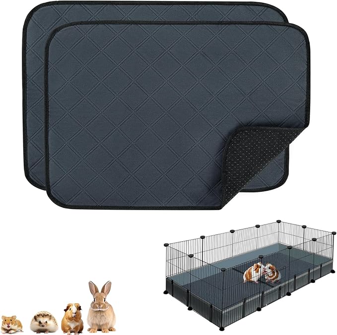 HERCOCCI Guinea Pig Cage Liners, Washable Guinea Pig Bedding Super Absorbent Guinea Pig Pee Pads Anti Slip Mat for Rabbit Hamster Rat Chinchilla (2 Pack - 19.6’’ x 13.7’’)