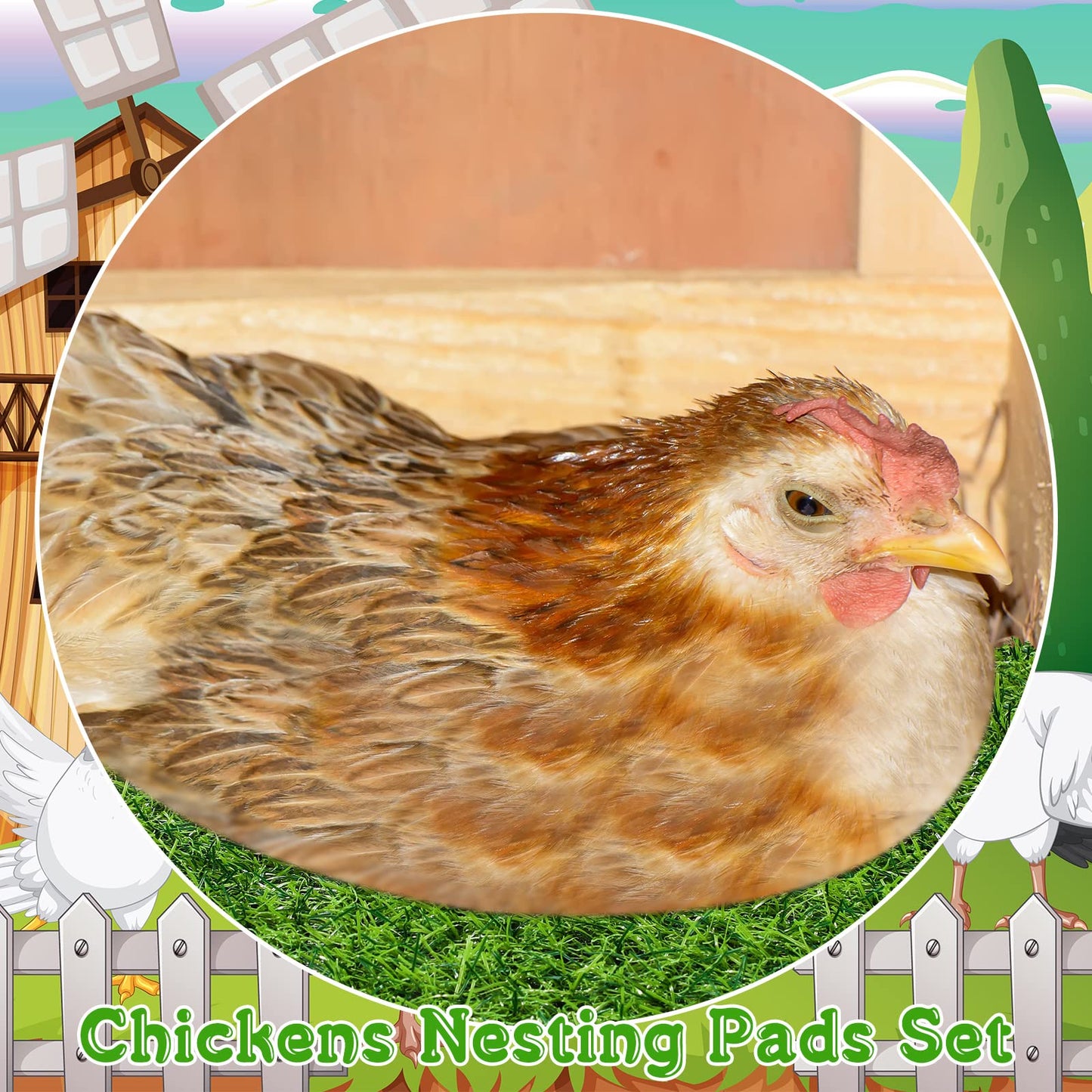 Zhengmy 12 Pcs Chickens Nesting Pads Set Nest Box Bedding Washable Nesting Pads for Chicken Coop, Artificial Grass Rug Carpet Synthetic Turf Mat, 12 x 12 x 1.2 Inches(Green)