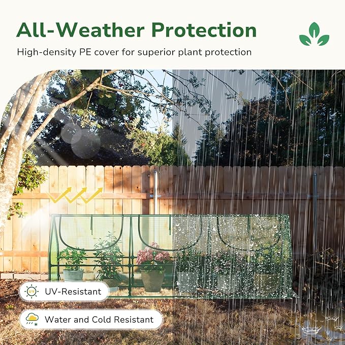 Greatbuddy Portable Mini Greenhouse, 3×3×9Ft, High-Density PE Plant Cover with 3 Roll-up Zipper Windows, Perfect for Outdoor Plant Growing