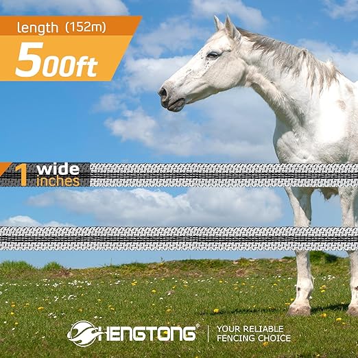 Electric Fence Poly Tape, Heavy-Duty Sure Shock PVC, Electric Fence for Livestock, 500ft(152m), 1 Inch, White and Black