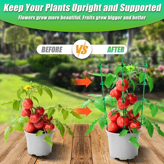 Upgrade Tomato Cage for Garden, 6 Pack 36 Inches Adjustable Tomato Plant Support Cages, Tomato Stakes Trellis for Vegetables, Flowers, Fruit, Rose Vine, Climbing Plants