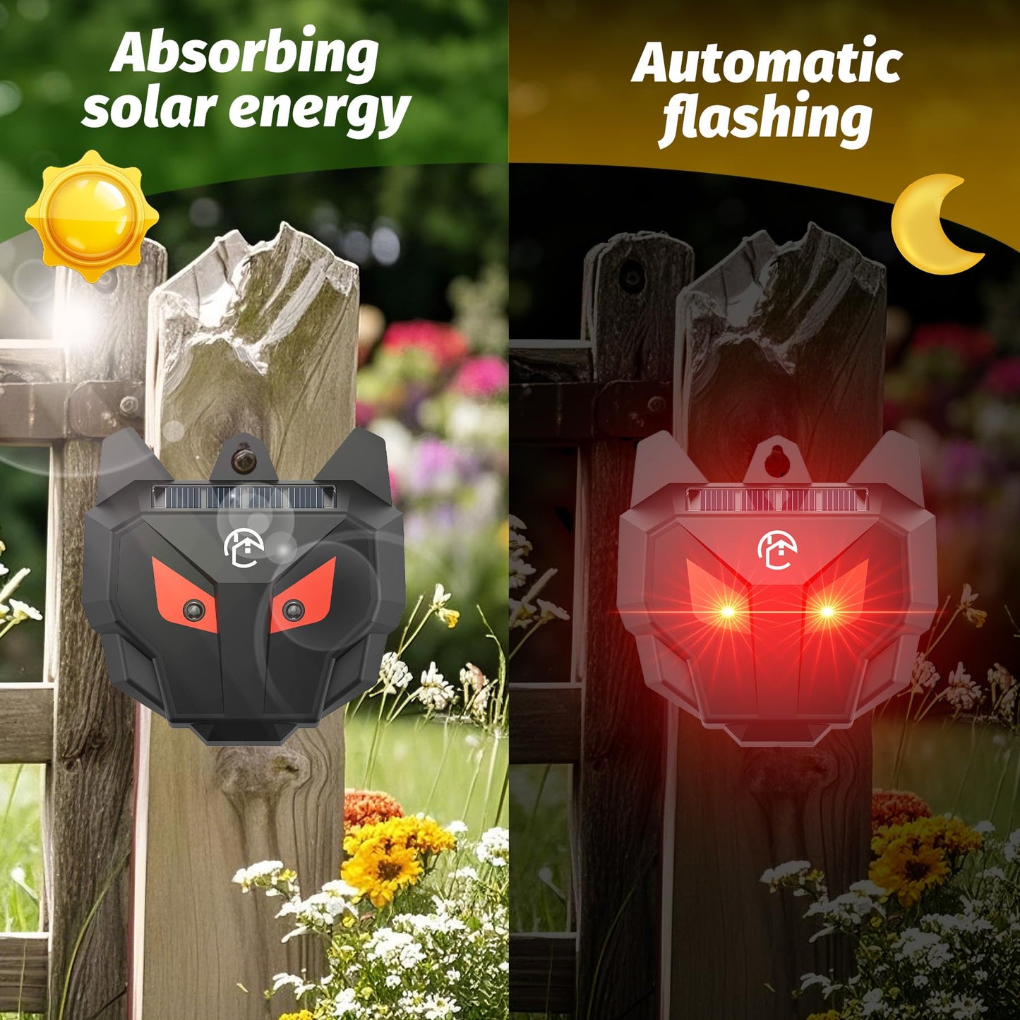 X-octenol Solar Powered Racoon Repellent Devices with Flashing Lights, Waterproof Coyote Deterrent Device Energy-Efficient Predator Lights for Chicken Coop