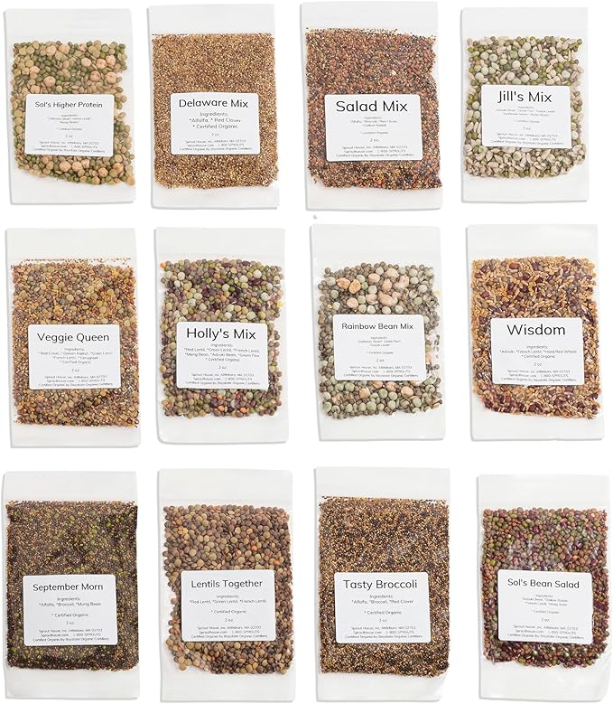 The Sprout House Assorted Mix Sprouting Seeds - Grow Fresh Sprouts & Bean Sprouts at Home, Organic, Non-GMO, Nutrient-Packed for Salads, Sandwich & Smoothies, Premium 12 Pack | 2 oz Each