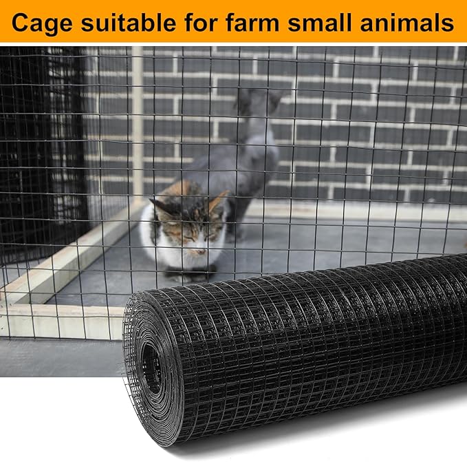 Black Hardware Cloth 1/2inx24inx100ft, Chicken Wire Fencing, 19Gauge, Vinyl PVC Coated Mesh, Welded Wire mesh, Perfect for Gopher Wire, Rodent Mesh, Tree Guard, Chicken Coop.