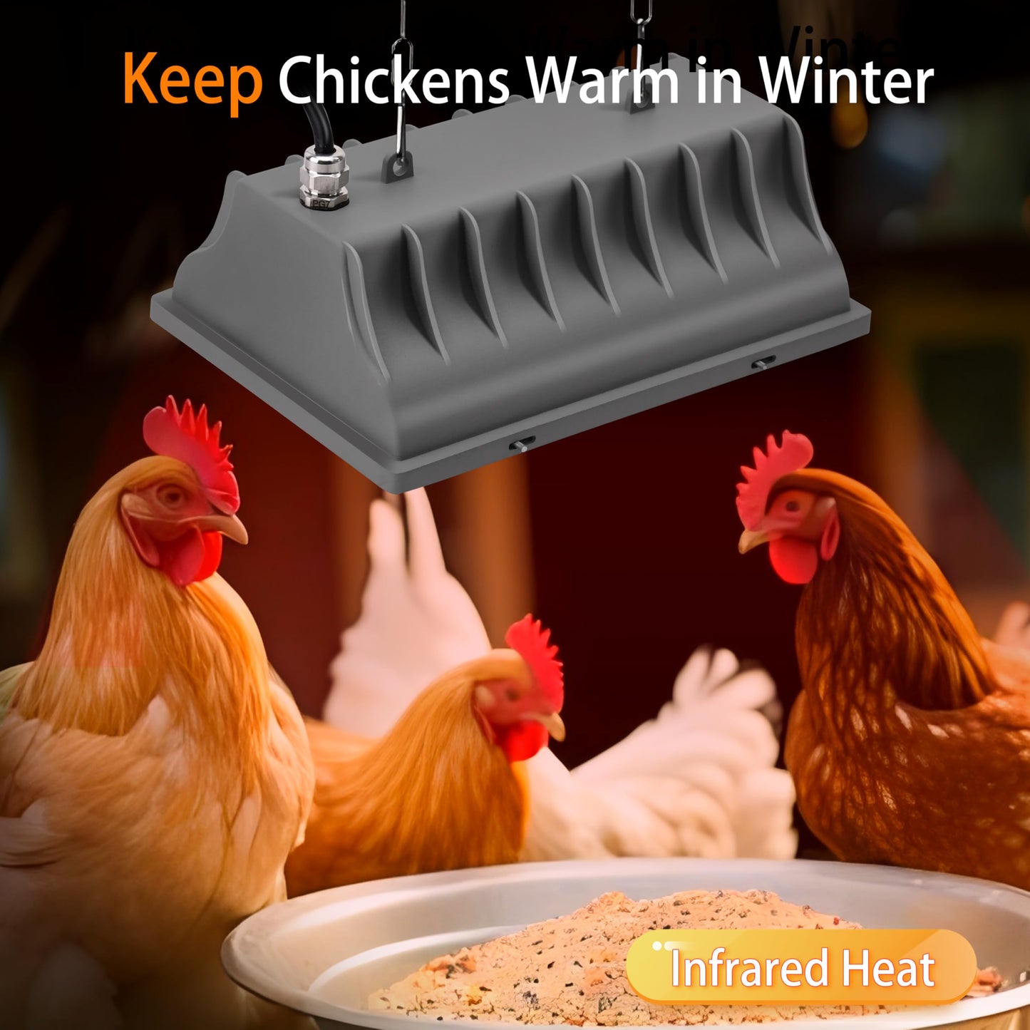 Chicken Brooder Heater Lamp 175W Brooder Heating Plate for Chicks Hanging Light Heated Adjustable Temp & Height with Anti-Fall Aluminum Alloy Lamp Shade Suitable for Chickens, Ducks, Poultry (grey)
