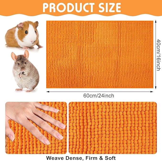 Amylove 4 Pcs Guinea Pig Cage Liner Guinea Pig Bedding Washable Fleece Pee Pads Reusable Small Animals Training Mat Small Animal Sleeping Bed for Bunny Hamster (Orange,16 x 24 Inch)