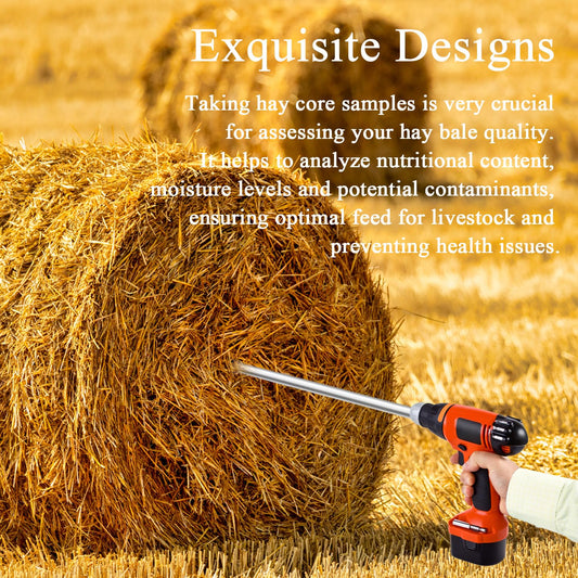 Hay Probe Bale Sampler, 26 Inch Stainless Steel Hay Core and Forage Probe for Drill, Serrated Tip Design, Accurate Hay Testing, Comes with Dowel and Metal File for Resharpening