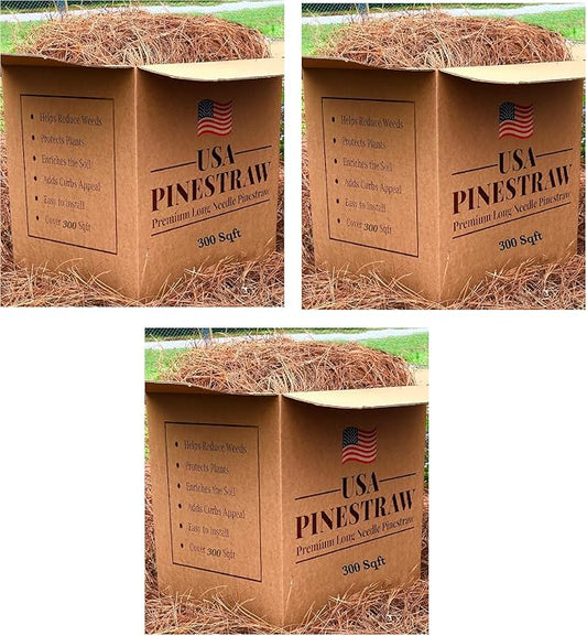 USA Pine Straw - Premium Pine Needle Mulch (Pine Needle Mulch - Covers 300 Sqft (1) (3) Set)
