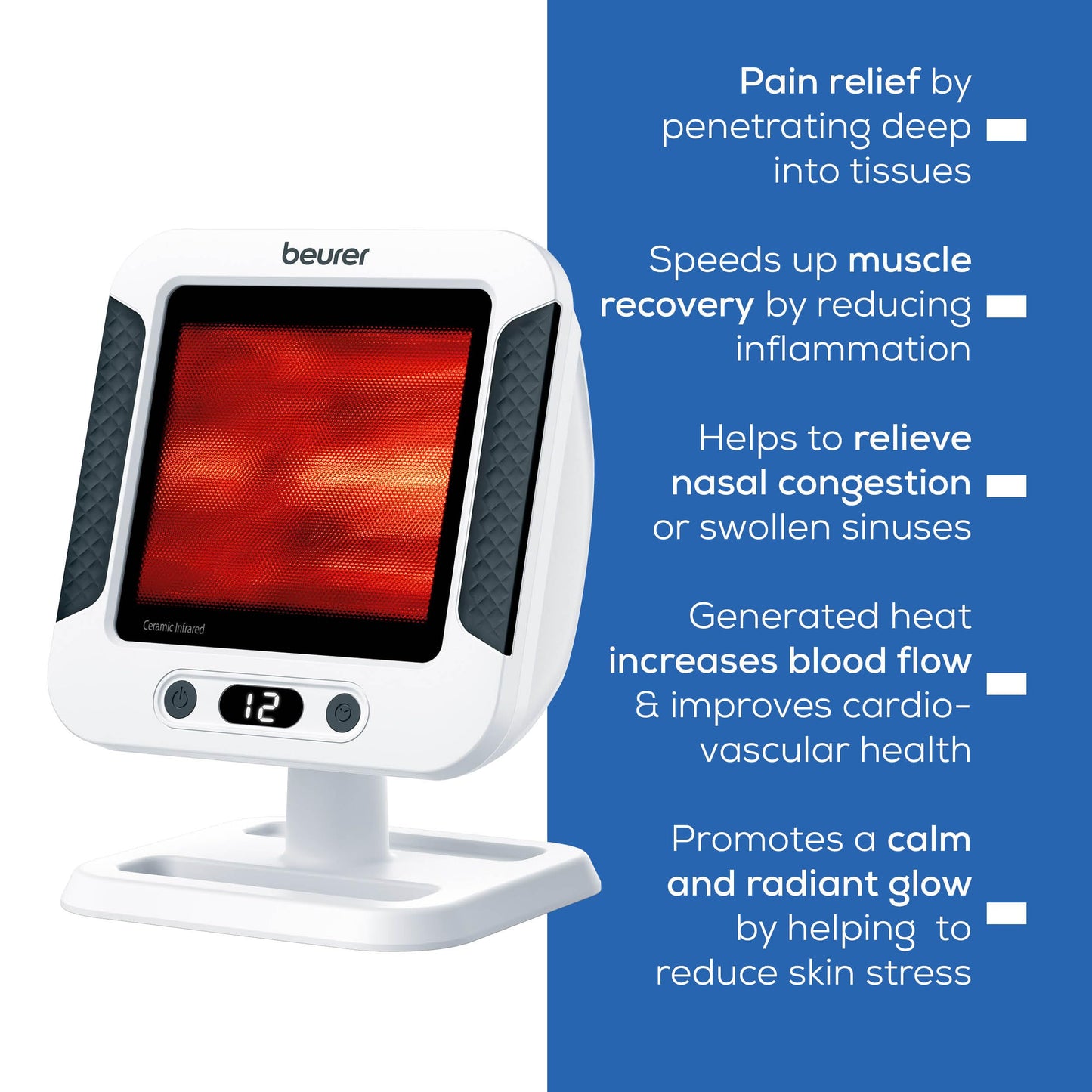 Beurer IL60 Infrared Heat Lamp for Red Light Therapy for Face, Body, Sinus & Skin, Pain Relief & Muscle Recovery, Adjustable Treatment Time, Protective Eyewear Included