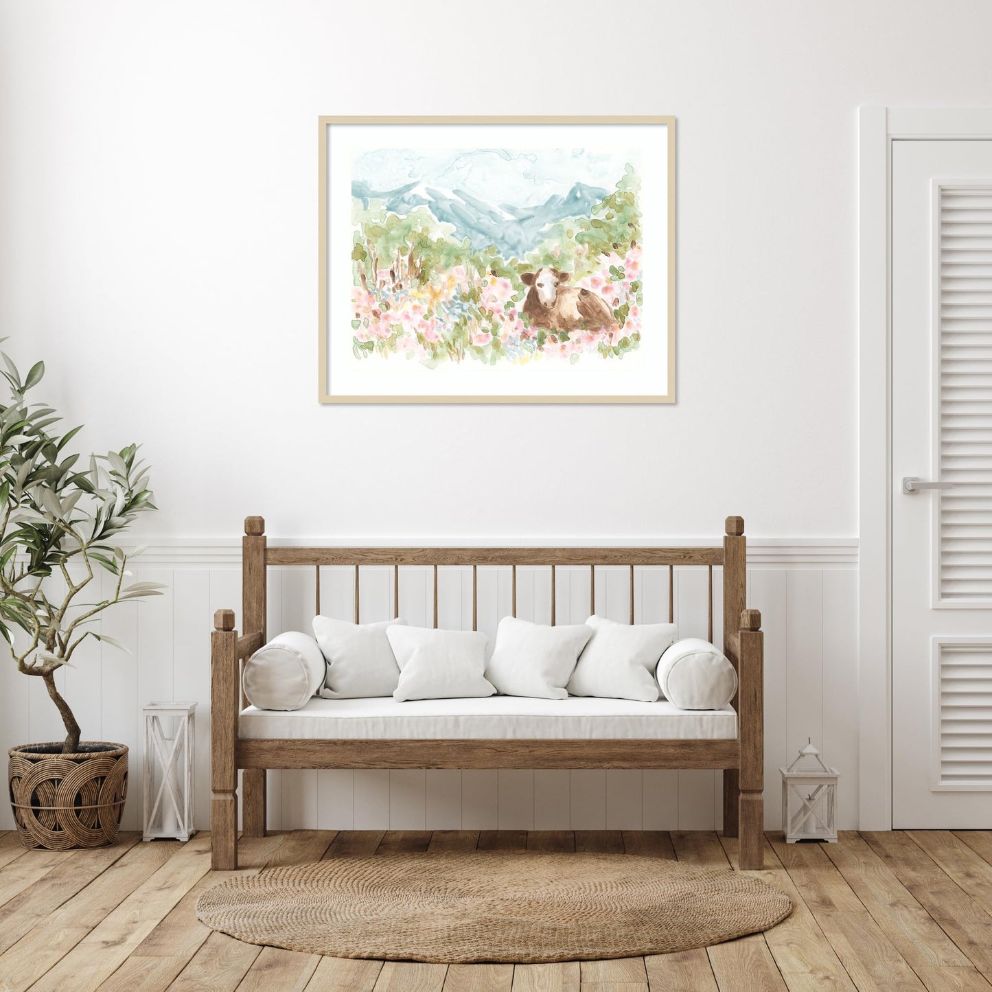 Amanti Art Framed Wall Art Print 33x41 Cow Meadow V by June Erica Vess, Nature Wall Art, Rustic Farmhouse Decor, X-Large Poster Painting Artwork for Living Room, Bedroom, Bathroom, Kitchen, Office
