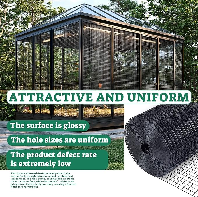 SEBOSS Hardware Cloth 1/2 inch 48 x 100 ft 19-Gauge, Black Vinyl Coated Wire Mesh Roll Chicken Wire Mesh Chicken Wire Fencing Wire Fence Roll Garden Fencing Welded Wire Hardware Mesh