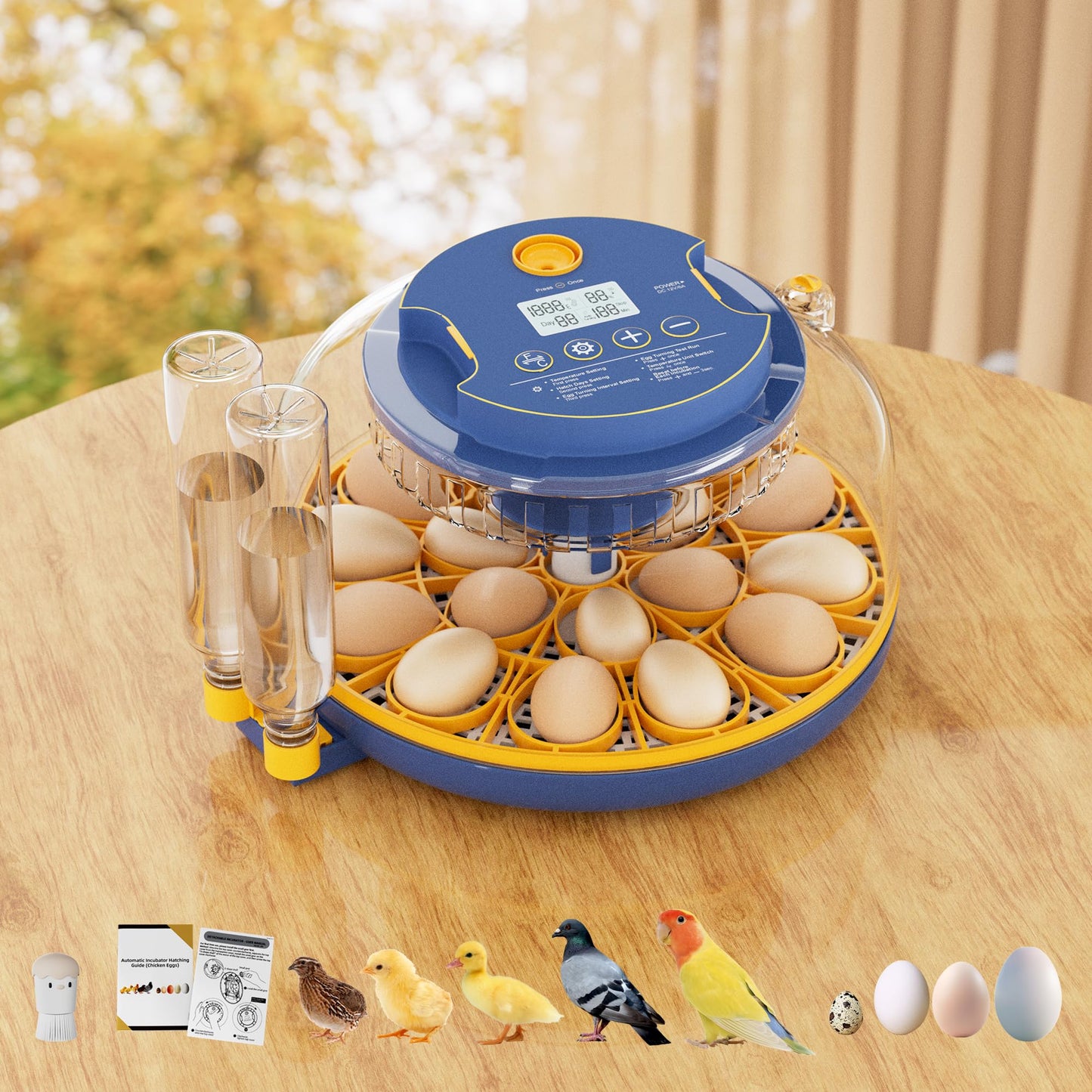 Ouluu 18 Egg Incubator, Automatic Turning & Smart Temp/Humidity Control, Built-in Candler, Plus Hatching Guide – for Chicken, Duck, Quail, Goose, Parrot, Pigeon, Ideal for Farm, Home, Lab, Classroom