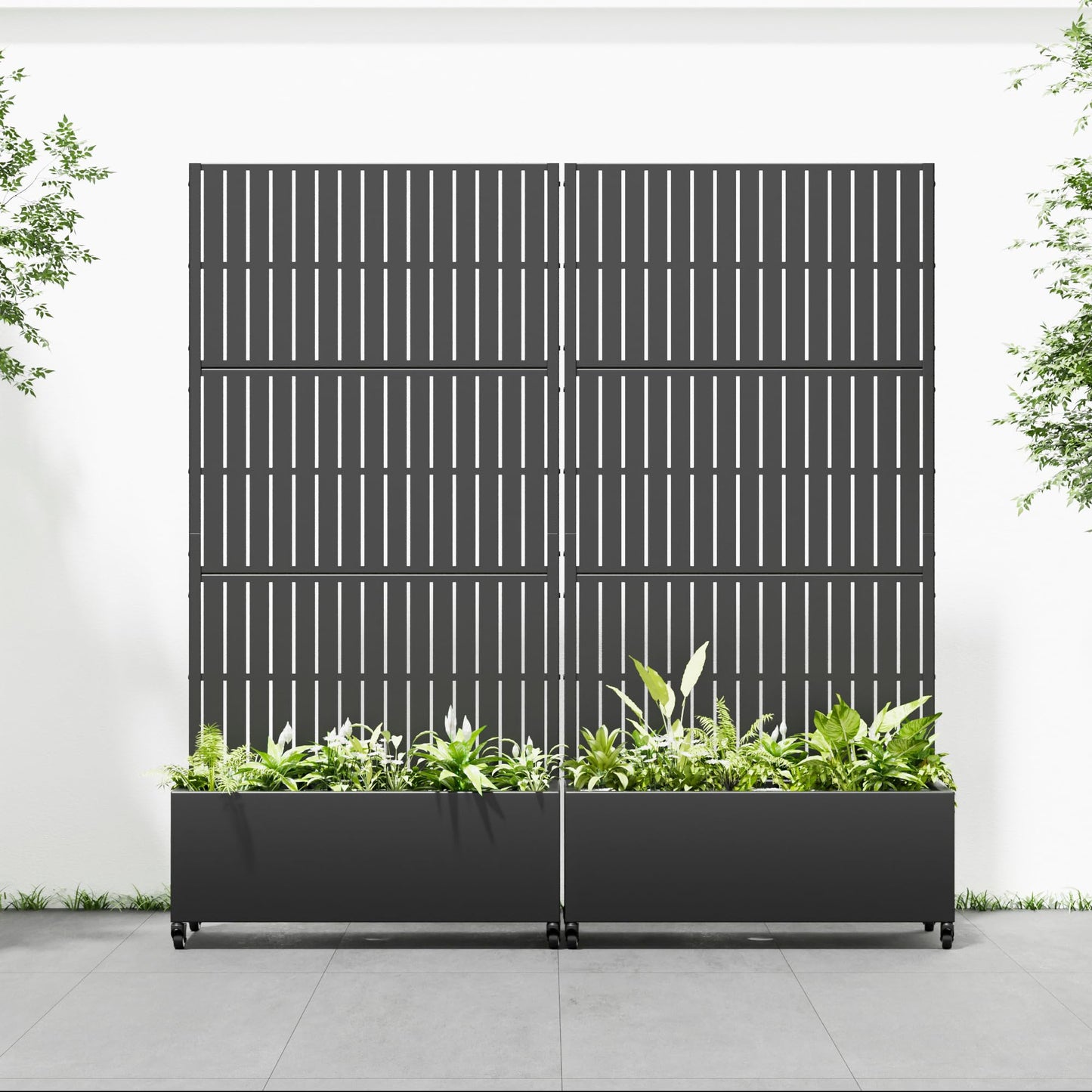 Casaphoria 72"x35" Metal Raised Garden Bed with Trellis(2 Pack), Outdoor Planter Box with Wheels & Drainage Holes for Climbing Plants, Flowers, Elevated Garden Kit with Privacy Screen, Black-Fence