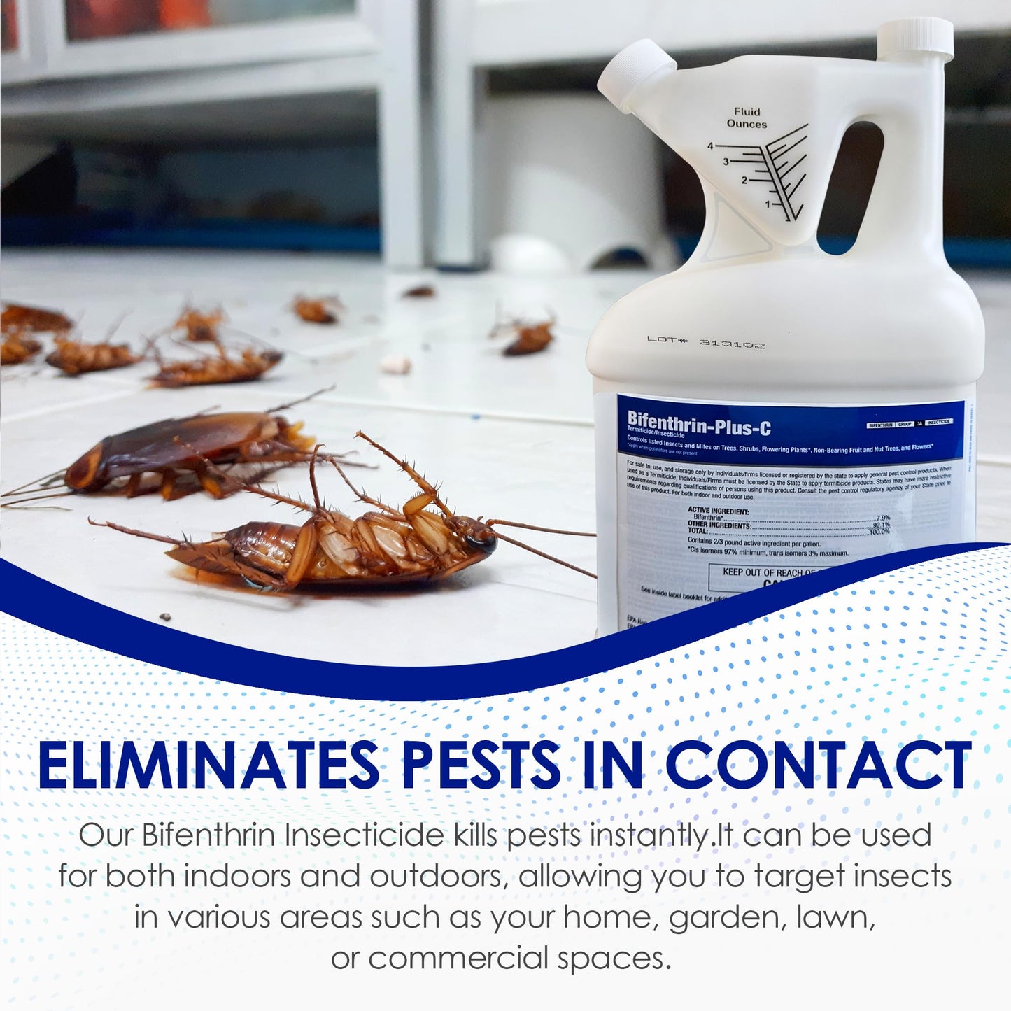 Bifenthrin-Plus-C Insecticide (96 oz) - Roach Killer Indoor Infestation, Termite Treatment, Ant Control & Wasp Spray - Home Pest Control, Residential, Commercial, and Industrial Use
