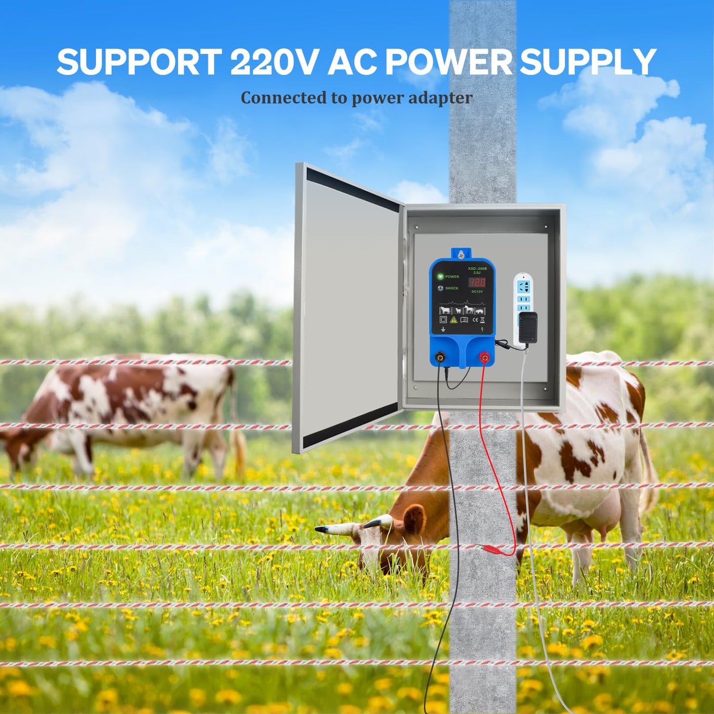 6.32 Mile Electric Fence Charger, 2 Joules/10.5kV Electric Fence Charger for Livestock,3 Mode Power Supply,Fence Energizer for Wildlife Prevention, Farm,Garden(NOT INCLUD Output Cable)