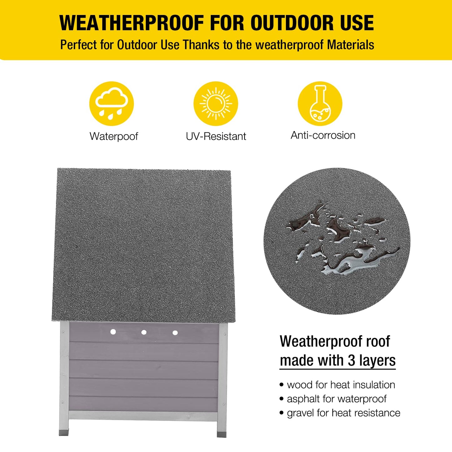 Aivituvin Cat House Waterproof Feral Kitty Shelter Outdoor Indoor Rabbit Hutch for Bunnies,Cats,Dogs and Other Small Animals,Asphalt Roof