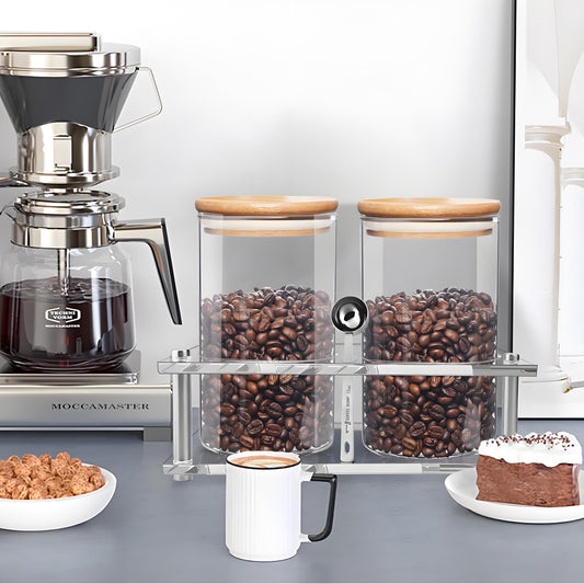 Pahdecor Glass Coffee Containers with Acrylic Shelf, 2pcs 44oz Food Storage Containers with Airtight Lids for Kitchen, Sugar, Nut, Tea