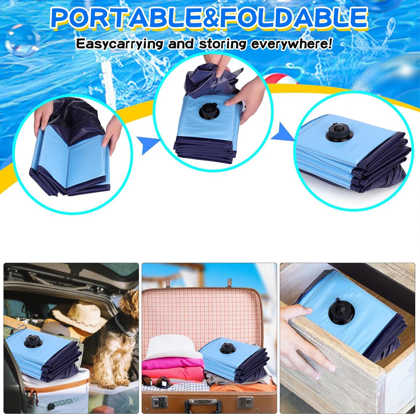HOSASSPER Foldable Drainable Duck Pond Pool for Real Pet Ducks, Blue Hard Plastic Folding Small Swimming Pool with Drain Plug for Cat Dog for Indoor and Outdoor