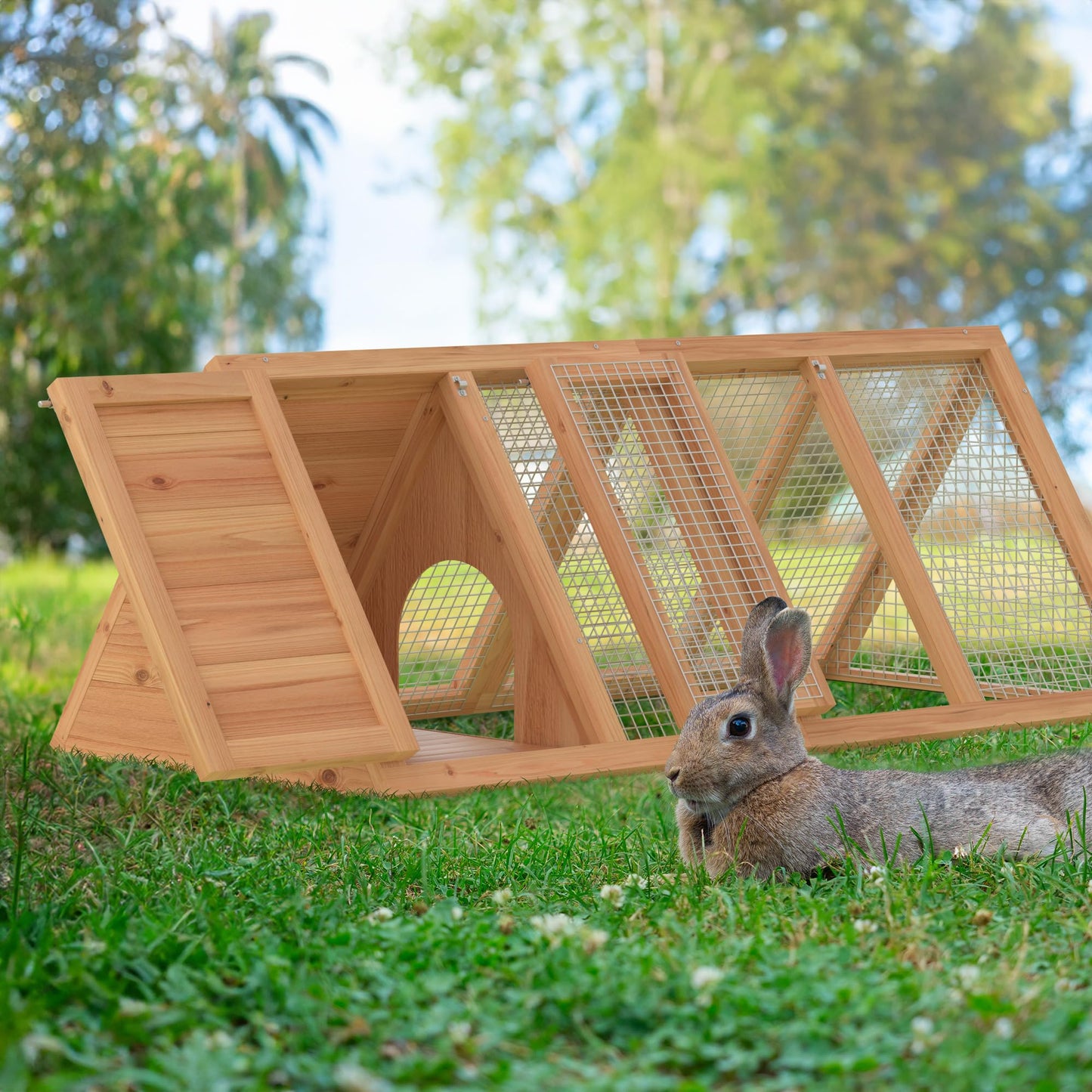 GOJOOASIS Chicken Coop for 2 Chickens Small Rabbit Hutch Quail Coop Wooden Bunny Cages Outdoor Chicken House w/Ventilating Wire (Wood)