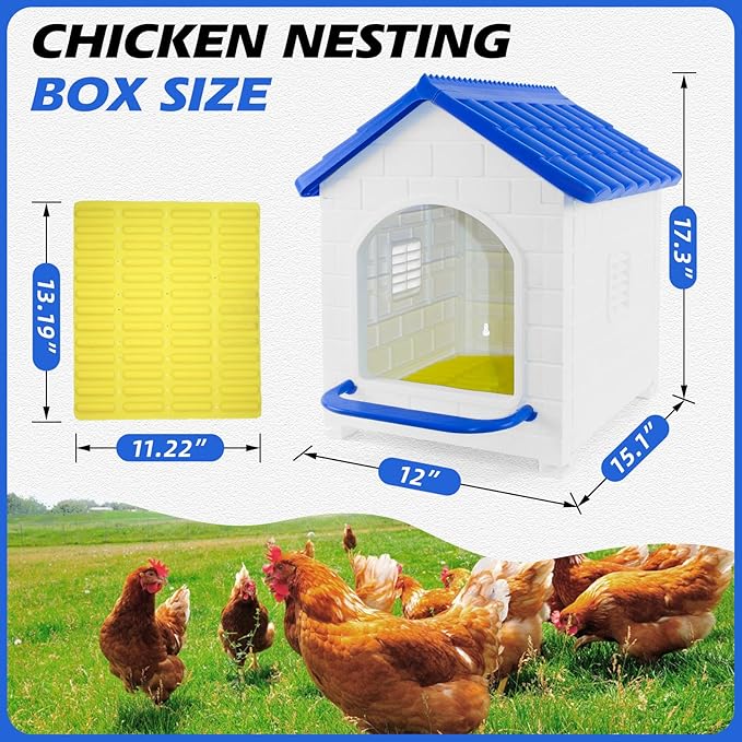 1 Pack Chicken Nesting Box,Waterproof Plastic Chicken Coop,Wall & Floor Nest Box for Hens,Ducks, Rabbits and Other Poultry (Blue)
