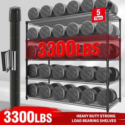 59" W Storage Shelves 86.2" H Heavy Duty Garage Shelving Units with Wheels, 5-Tiers Wire Shelving Rack Metal Storage Shelves for Garage Pantry Kitchen Commercial Industrial, 3300LBS Capacity