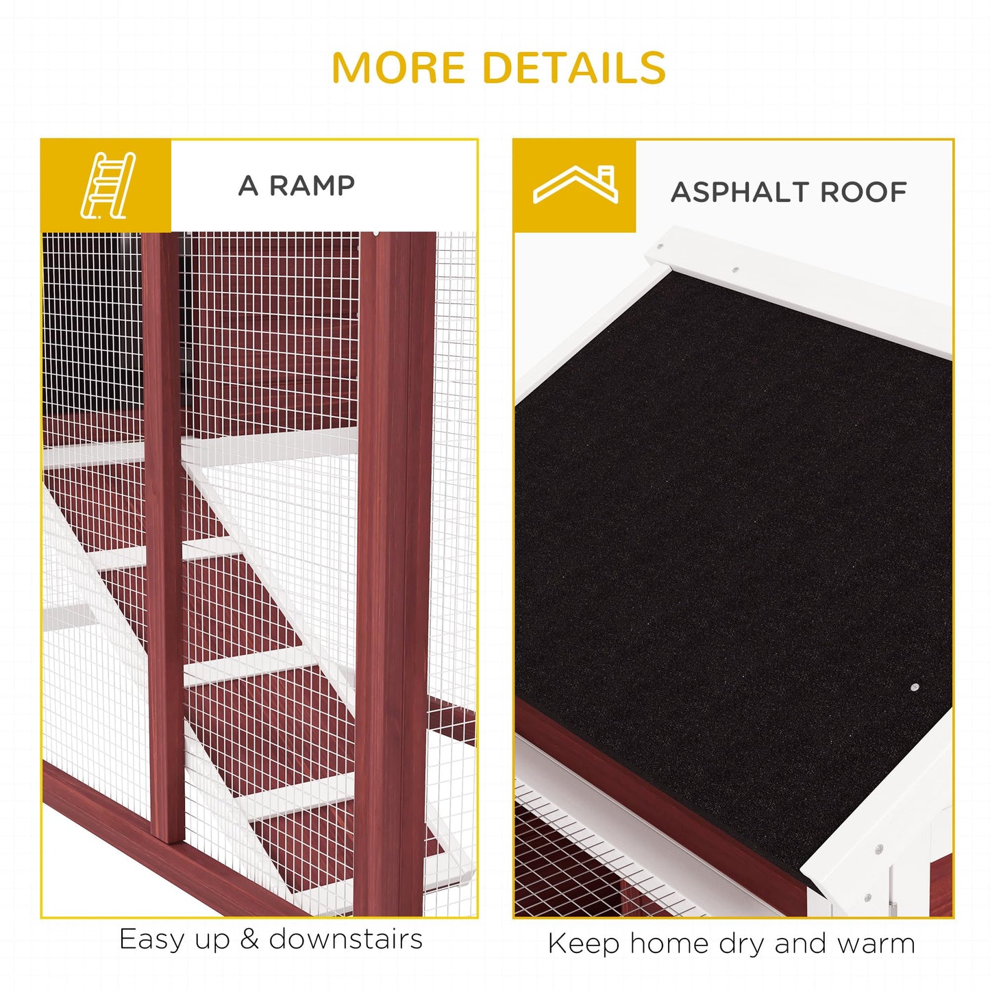 PawHut 48" Wooden Rabbit Hutch Bunny Cage with Waterproof Asphalt Roof, Fun Outdoor Run, Removable Tray and Ramp, Brown
