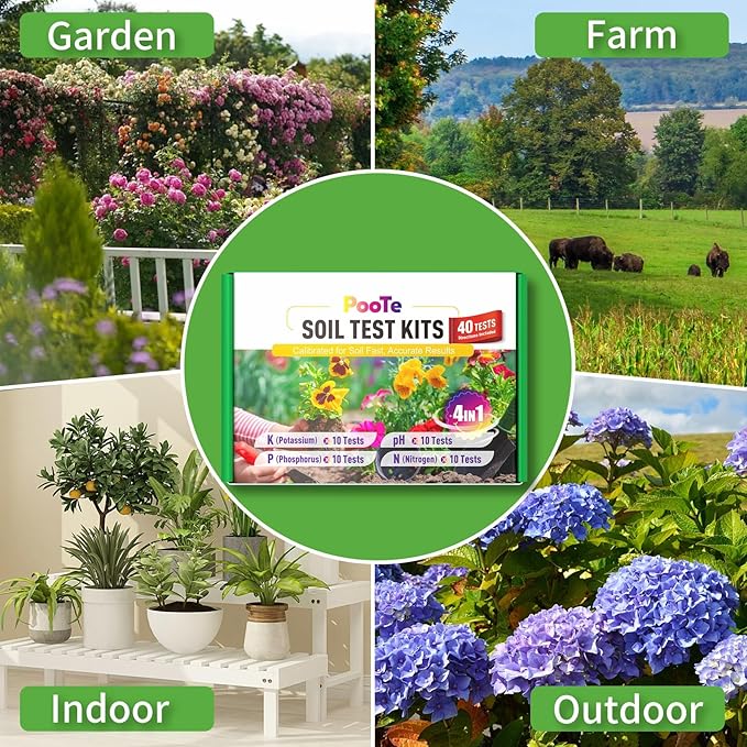 Soil Test Kit - 4-in-1 Soil Testing Kit with Test Tube & Tablets - 40 Tests Upgraded Accurate Tester for pH Nitrogen Phosphorus & Potassium in Garden Lawn Yard Vegetable