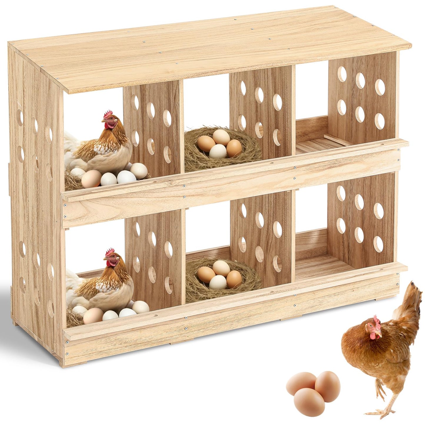 Briwooody Wooden Chicken Nesting Boxes 6 Compartments Chicken Nesting Boxes for Chickens, Chicken Coop for Egg Collection Egg Laying for Hens, Chickens