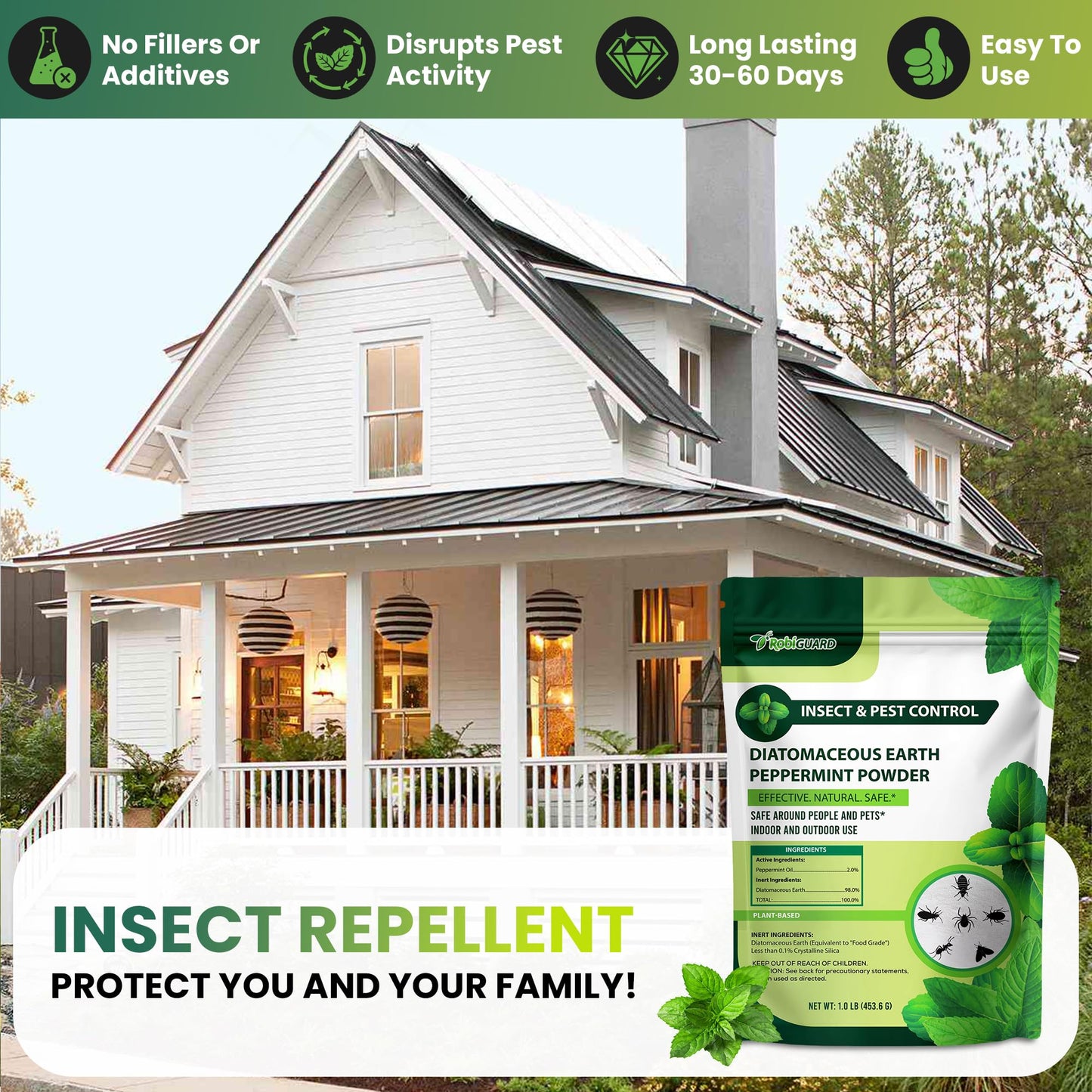 Diatomaceous Earth Food Grade & Peppermint Powder for Crawling Insect and Pest Control – 1 lb