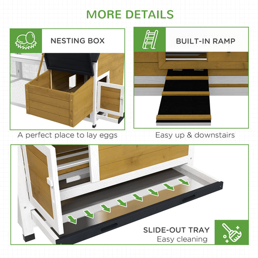 PawHut 65" Chicken Coop Wooden with Detachable Run, Outdoor Chicken House Poultry Cage Hen with Nesting Box, Removable Tray, Roosting Bars, Ramp, for Garden Backyard, Natural