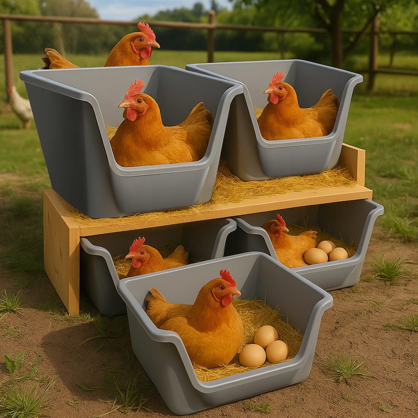 Reallnaive 6 Pack Washable Chicken Nesting Box, Floor Durable Chicken Coop Accessories Easy Clean Plastic Square for Hens Ducks and Poultry for Egg Collection Backyard